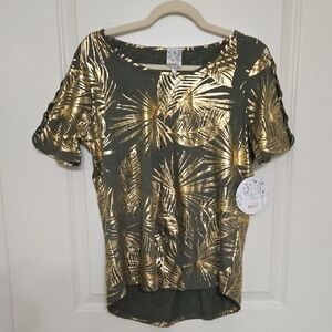 NAIF Gold Leaf Print Short Sleeve Top